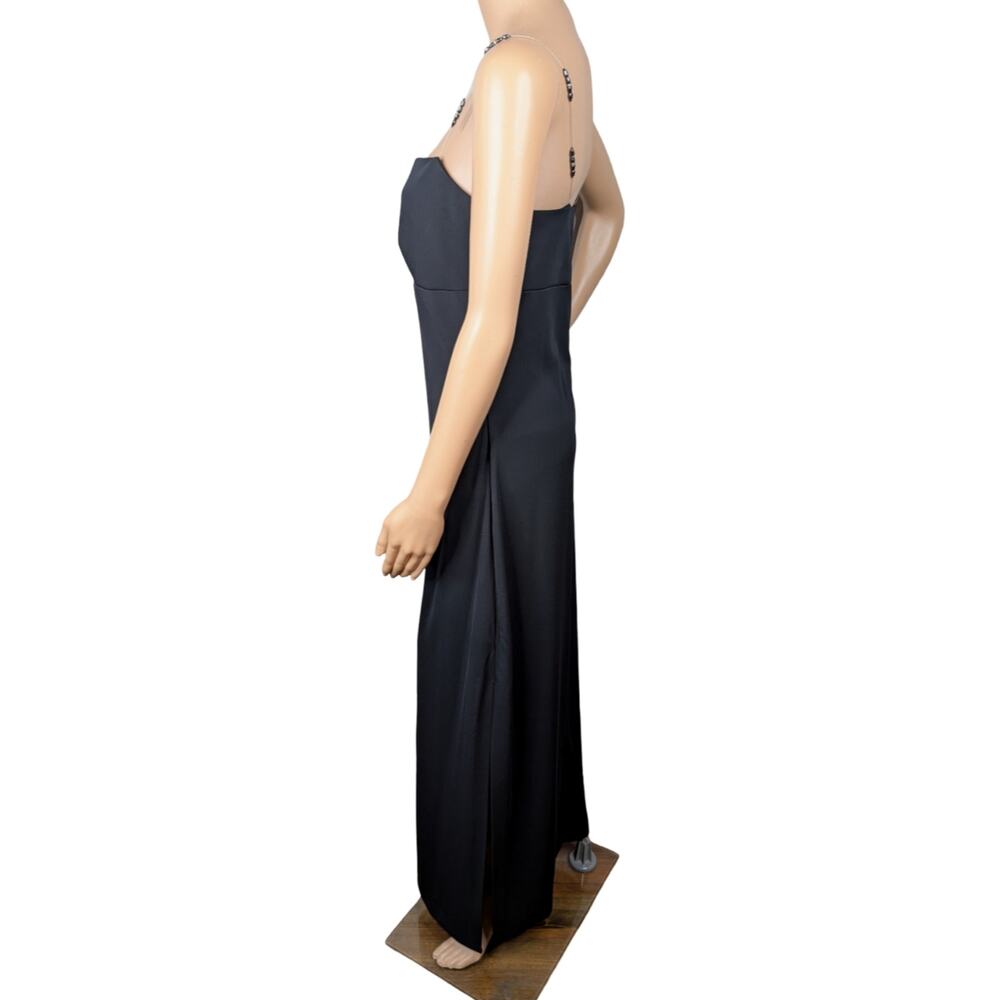 Vintage 90s Allen B Black Beaded Wire Strap Maxi Dress 8 Empire Slit Whimsigoth - Picture 6 of 12